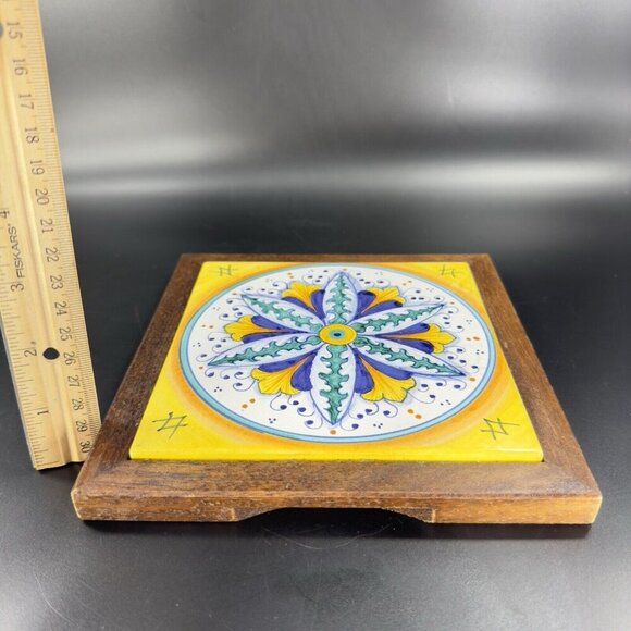 Pascal Ravello Pottery Italy Square Hand Painted Tile Wall Hanging Ceramic VTG - Picture 7 of 15